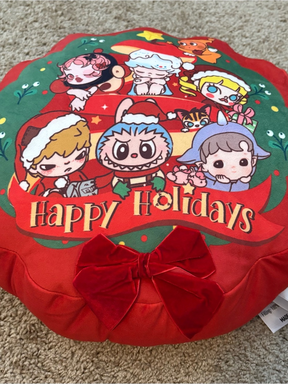 Pop Mart Characters Happy Holidays Decorative Holiday Pillow